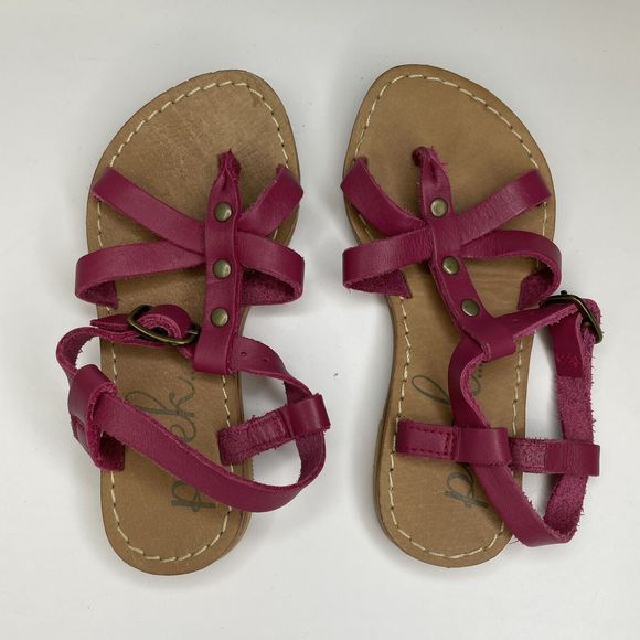 Peek Sandals Girls 8 Pink Genuine Leather Open Toe Thong Sandal Strappy Fuchsia - Picture 7 of 7